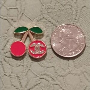 Cherry Design Brooch with Green and Red Accents NOT CHANEL FUN FASHION